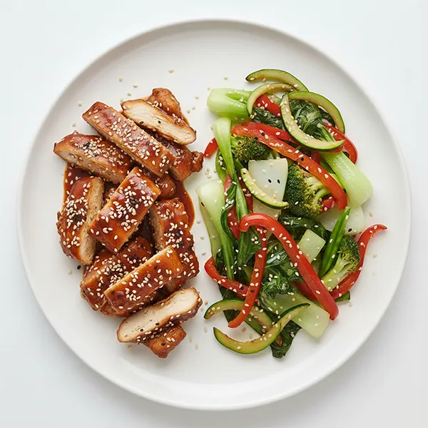 Hoisin Garlic Chicken with Toasted Sesame and Asian Greens stir fry